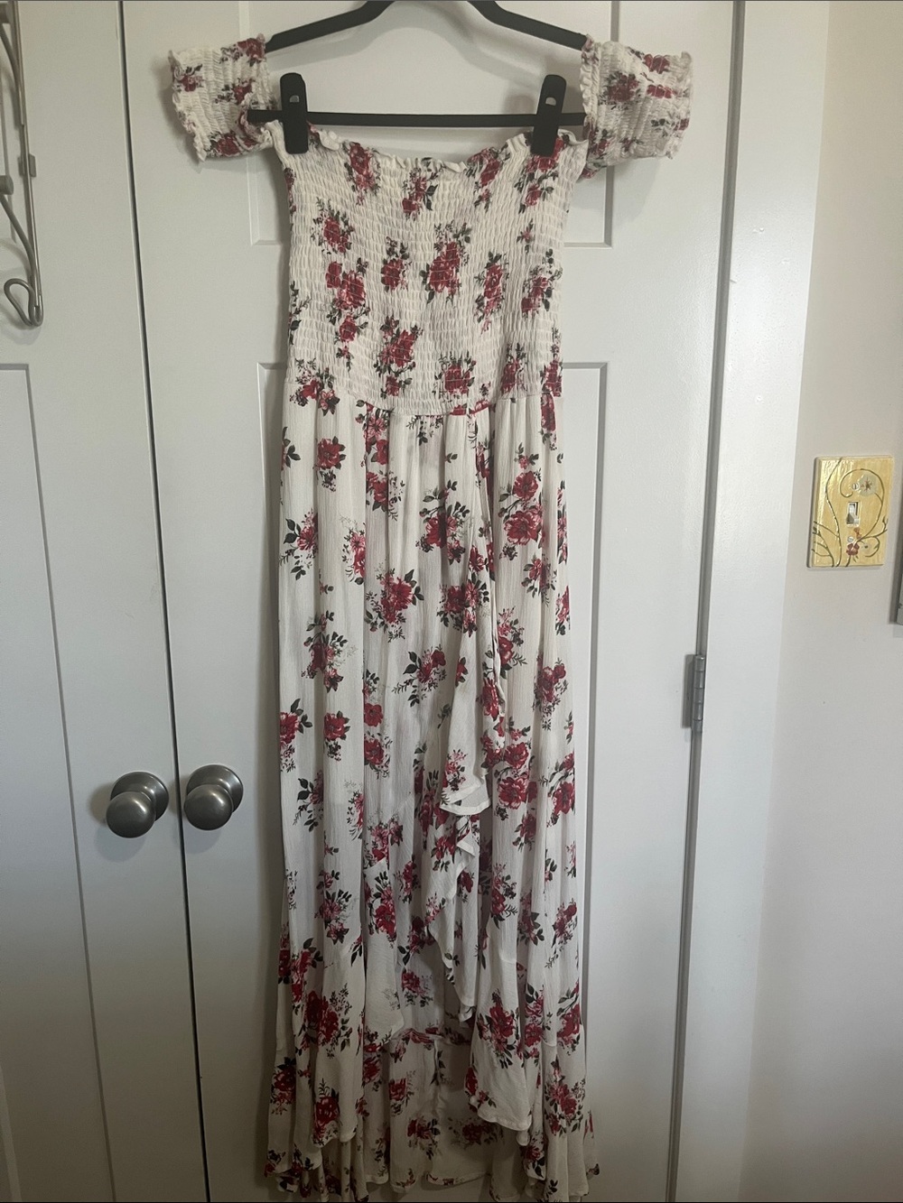 BONGO White Maxi Dress with Red Rose Print